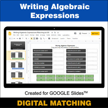 Preview of Writing Algebraic Expressions - Google Slides - Distance Learning - Matching