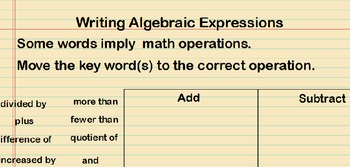 Preview of Writing Algebraic Expressions Lesson Presentation