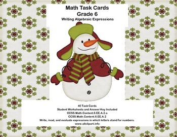 Preview of Writing Algebraic Expressions-Math Task Cards-Grade 6-CCSS