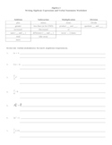 Writing Algebraic Expressions and Verbal Statements Worksheet