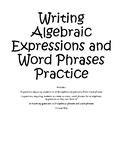 Writing Algebraic Expressions and Word Phrases Practice