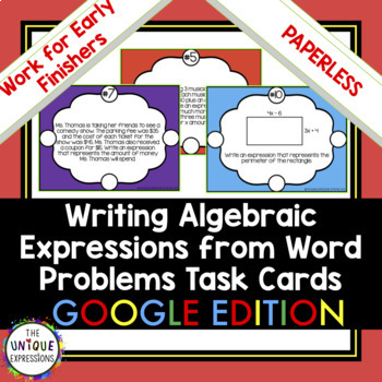 Preview of Writing Algebraic Expressions from Word Problems Digital Task Cards