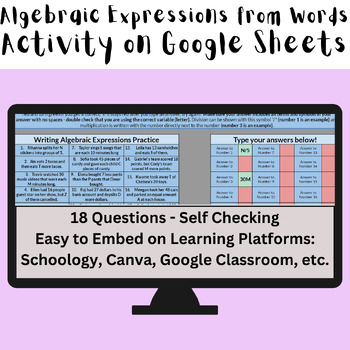 Preview of Writing Algebraic Expressions from Words - Self Checking Digital Resource