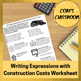 Writing Algebraic Expressions with Construction Costs - Worksheet