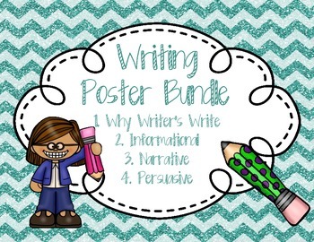 Preview of Writing Anchor Poster Bundle Chevron Glitter Information, Narrative, Opinion
