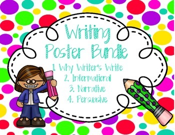 Preview of Writing Anchor Poster Bundle Neon Polka Dot Information, Narrative, Opinion