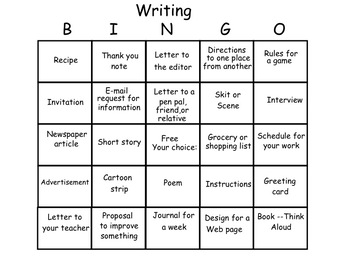 Writing Bingo by Joseph Failla | TPT