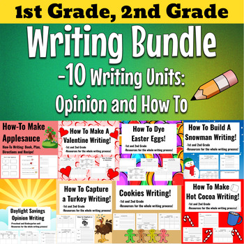 Preview of Writing Bundle First Second Grade. How To, Opinion. Plan draft activities rubric