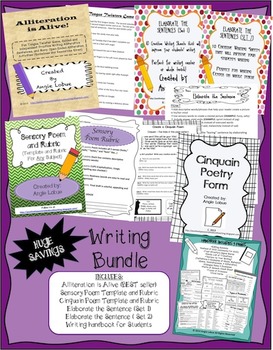 Preview of Writing Bundle: Handouts, Alliteration, Poetry, Rubrics and More