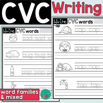 Writing CVC Words - Words Families and Mixed Pages - CVC Writing Practice