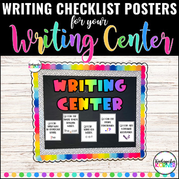 Preview of Writing Center Bulletin Board | Writing Checklist Posters Rainbow Letters K, 1st