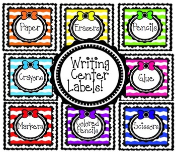 Preview of Writing Center Labels ~ Chevron Frames with Bows!