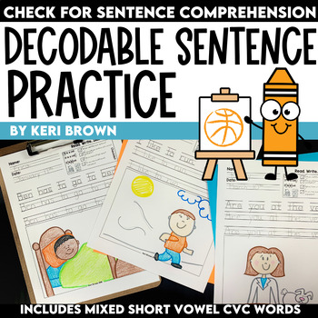 Preview of CVC Decodable Sentence Writing Paper Template Center & Writing Prompt Activities