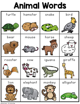 Writing Center Word Lists - Animal Words by Renee Dooly | TpT