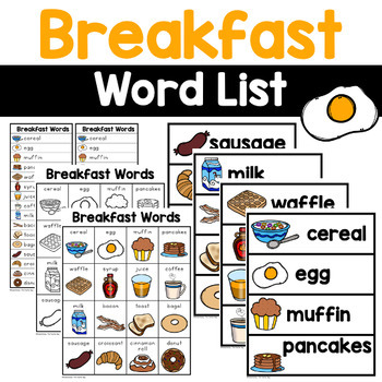 Writing Center Word Lists - Breakfast Words by Renee Dooly | TpT