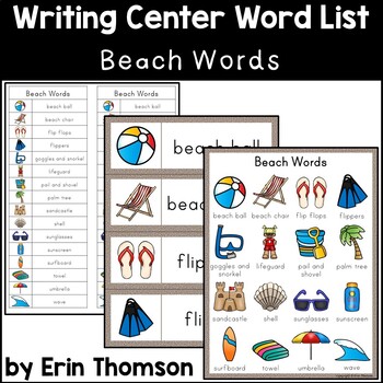 Writing Center Word List ~ Beach Words by Erin Thomson's ...