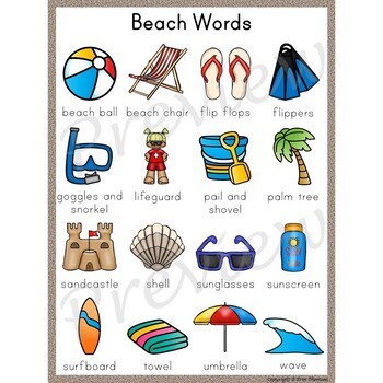 Writing Center Word List ~ Beach Words by Erin Thomson's Primary Printables