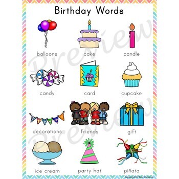 Writing Center Word List ~ Birthday Words by Erin Thomson's Primary ...
