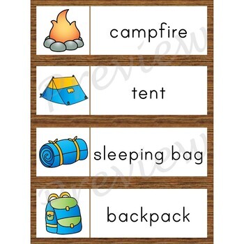 Writing Center Word List ~ Camping Words by Erin Thomson's Primary