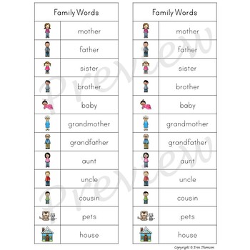 Writing Center Word List ~ Family Words by Erin Thomson's Primary ...