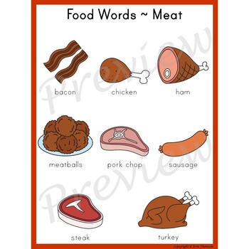 meat list food words word writing center preview
