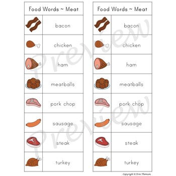 meat food list words writing word center preview