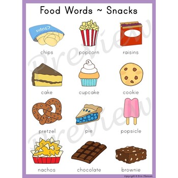 Writing Center Word List ~ Food Words Snacks | TpT