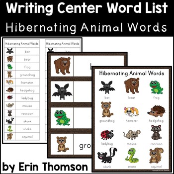 Writing Center Word List ~ Hibernating Animal Words | TpT