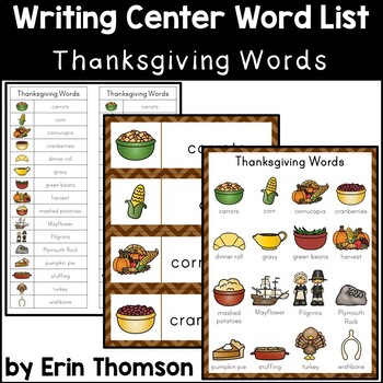Preview of Writing Center Word List ~ Holiday Words {Thanksgiving}