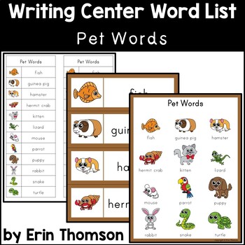 Writing Center Word List ~ Pet Words by Erin Thomson's Primary Printables