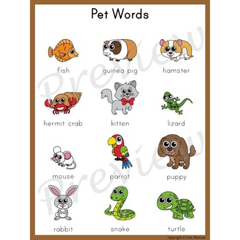 Writing Center Word List ~ Pet Words by Erin Thomson's Primary Printables