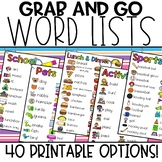 Writing Center Word Lists | Grab and Go Word Wall | Writin