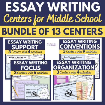 Preview of Writing Centers Essay Practice Centers Stations BUNDLE for Middle School