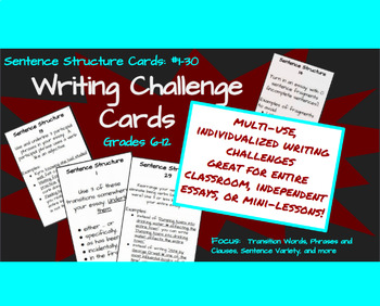 Preview of Writing Challenge Cards: Sentence Structure Cards 1-30