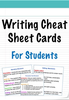 Preview of Writing Cheat Sheet Cards