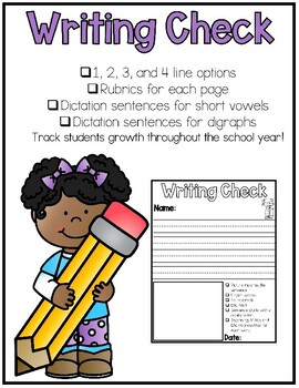Preview of Writing Check with Rubrics and Dictation Sentences Writing Paper