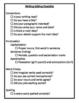 Preview of Writing Checklist