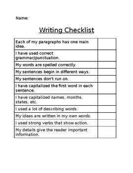 writing checklist 7th grade