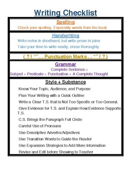 Preview of Writing Checklist
