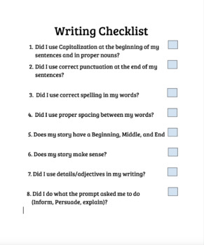 Preview of Writing Checklist