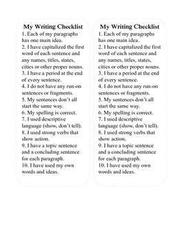 Preview of Writing Checklist Bookmark
