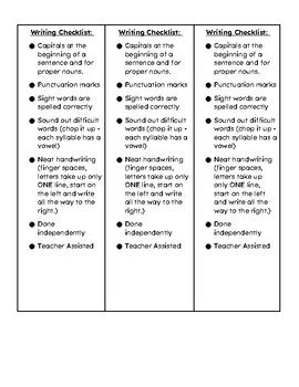 Preview of Writing Checklist Bookmark