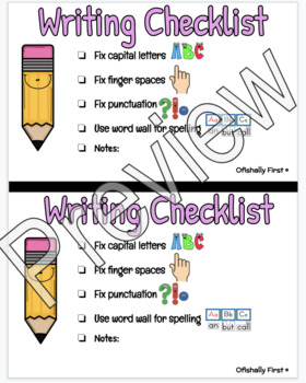 Preview of Writing Checklist Note for Writers Workshop and Revision / Edits