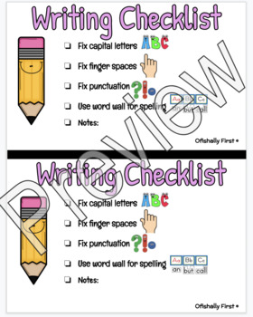 Writing Checklist Note for Writers Workshop and Revision / Edits