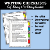 Writing Checklist-Self-Editing and Peer Editing Rubric