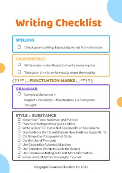 Preview of Writing Checklist (Updated)