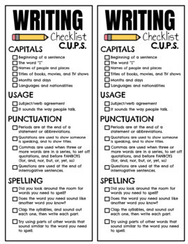 Preview of Writing Checklist Using CUPS