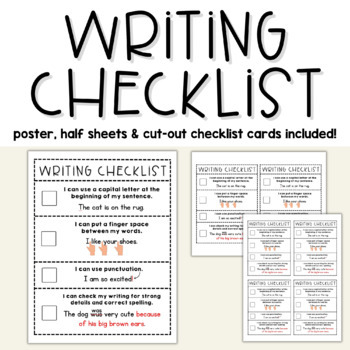 Preview of Writing Checklist / Writing Poster for Bulletin Board Desk or Journal