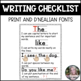 Writing Checklist for Beginning Writers | Print Font | D'N
