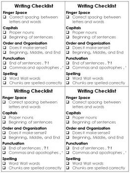 Preview of Writing Checklist for Students - Editing and Revising - Primary  - 4 per page